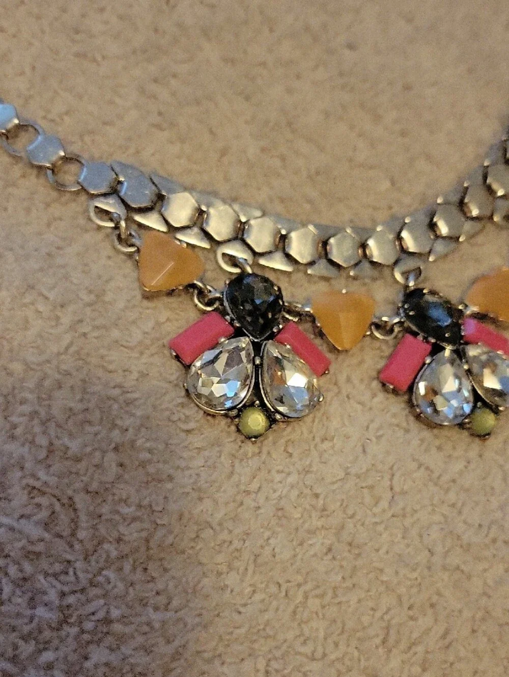 Stella & Dot Gold-Tone Necklace with Pink, Yellow and Black Accents